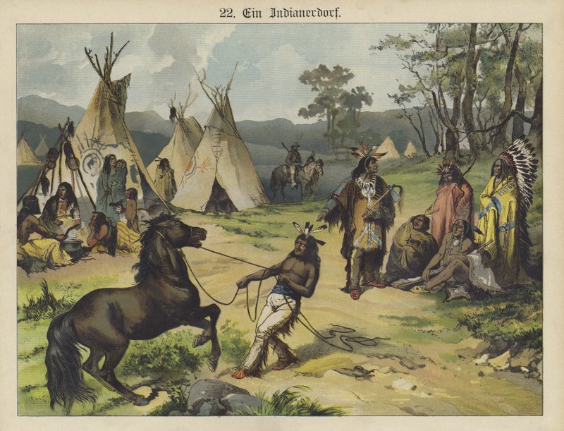 Acampamento indígena, América (cor litho) de German School