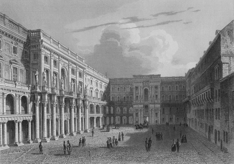 Pátio interior do Palácio Real, Berlim (gravura em aço) de German School