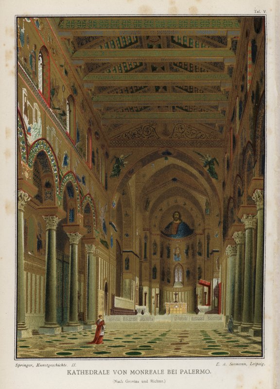 Interior, Catedral de Monreale, Palermo, Sicília, Itália (cor litho) de German School