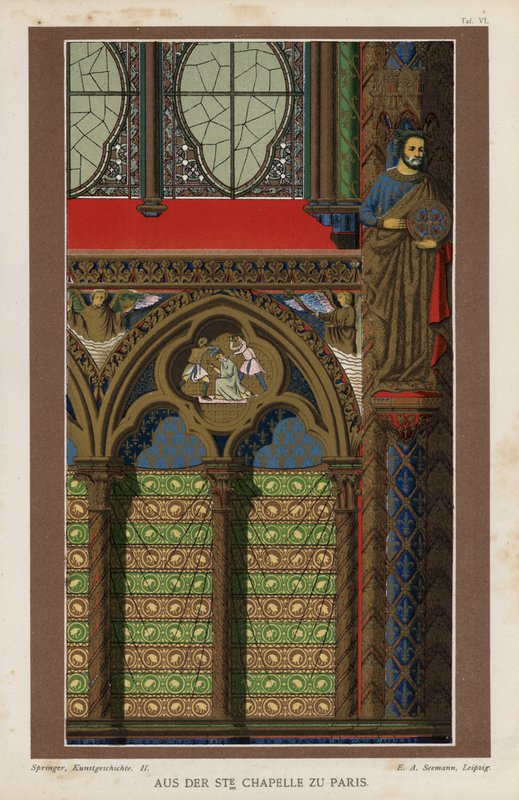 Detalhe interior do Sainte-Chapelle, Paris, França (cor litho) de German School