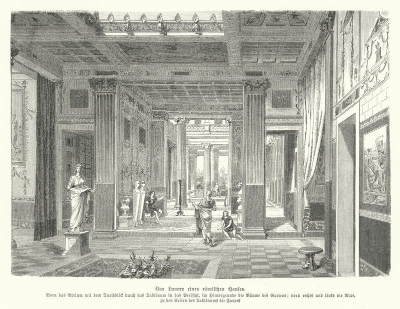 Interior de uma casa romana (gravura) de German School