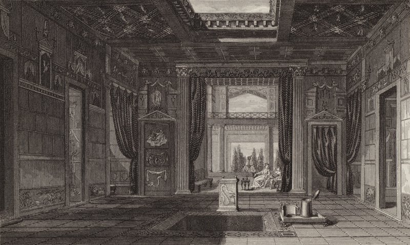 Interior de uma casa romana em Pompeia. Ilustração para Bilder-Atlas (gravura) de German School