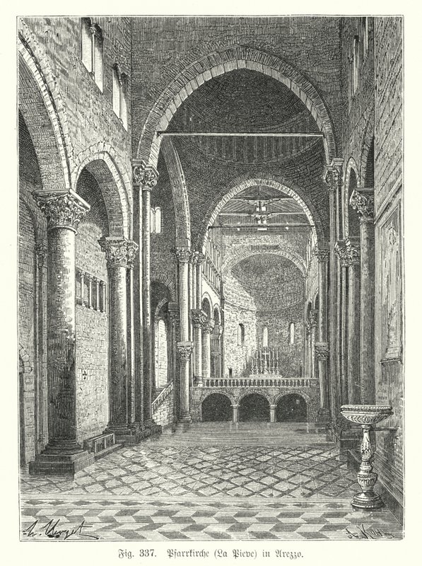 Interior da Igreja de Santa Maria della Pieve, Arezzo, Itália (gravura) de German School