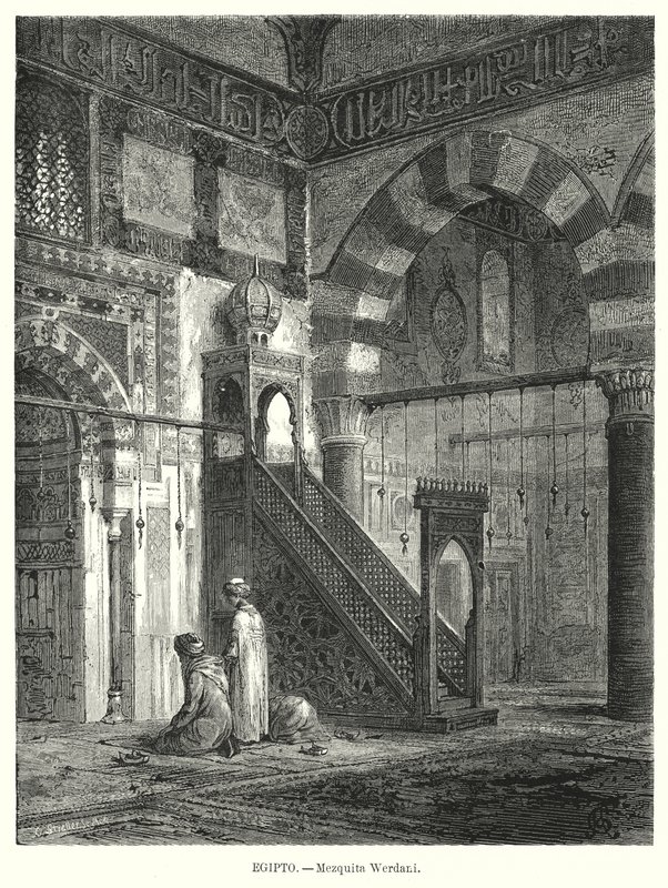 Interior da Mesquita de Amir Altinbugha al-Maridani, Cairo, Egipto (litho) de German School