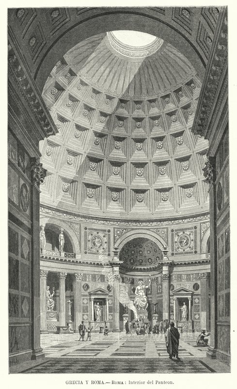 Interior do Panteão, Roma (litho) de German School