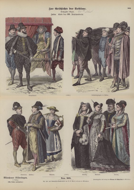 Fatos italianos, finais do século XVI (gravura colorida) de German School