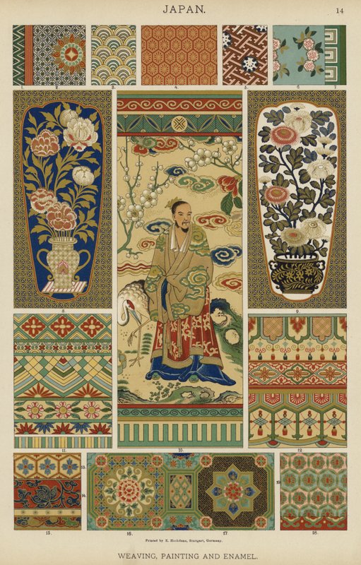 Japão, Tecelagem, Pintura e Esmalte (cor litho) de German School