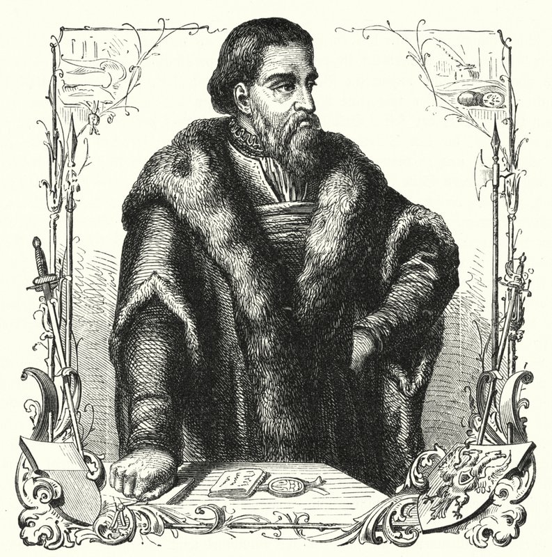 Jurgen Wullenwever, Burgomestre de Lubeck executado como traidor e anabaptista (gravura) de German School