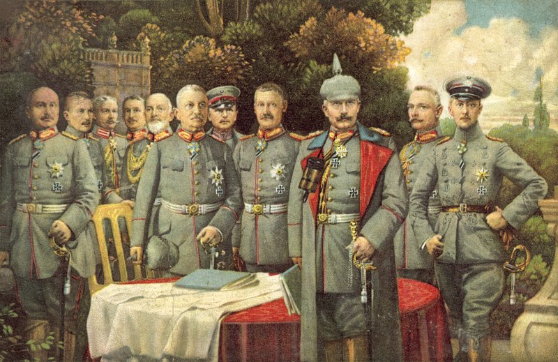 Kaiser Wilhelm II da Alemanha e seus generais (cor litho) de German School