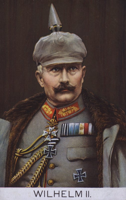 Kaiser Wilhelm II da Alemanha em uniforme militar (litografia a cores) de German School