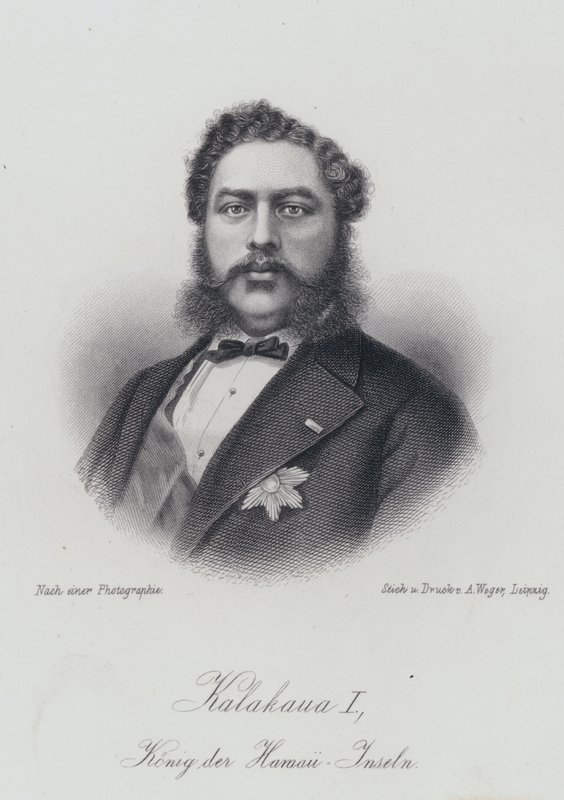 Kalakaua I, Rei das Ilhas Havaianas (gravura) de German School