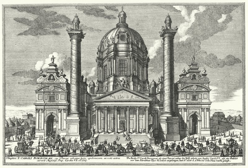 Karlskirche (Igreja de São Carlos), Viena (gravura) de German School