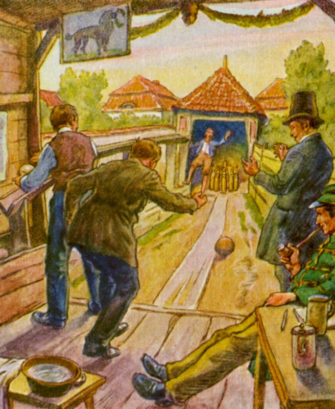 Kegelbahn / Pista de bowling (litografia a cores) de German School