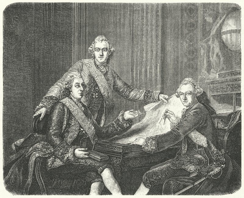 O Rei Gustav III da Suécia em consulta com seus irmãos Charles e Frederick Adolf (gravura) de German School