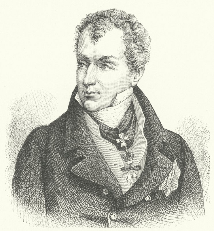 Klemens von Metternich, Príncipe de Metternich-Winneburg, diplomata e estadista alemão (gravura) de German School