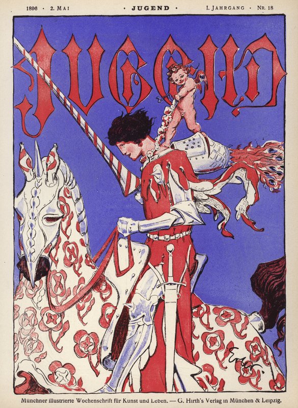 Cavaleiro a cavalo (cor litho) de German School
