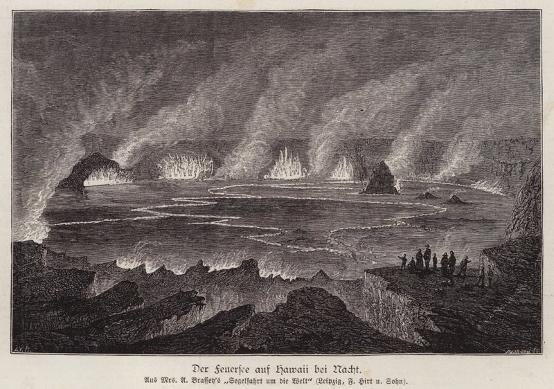 Lago de lava derretida à noite, Hawaii (gravura) de German School