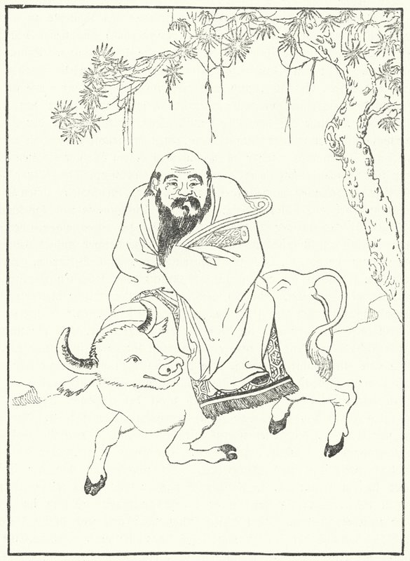 Laozi, antigo filósofo chinês, sobre um búfalo de água (gravura) de German School