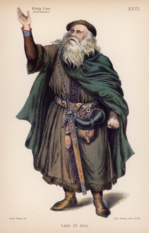 Lear, Rei da Grã-Bretanha, do Rei Lear de Shakespeare (cor litho) de German School