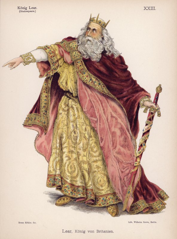 Lear, Rei da Grã-Bretanha, do Rei Lear de Shakespeare (cor litho) de German School