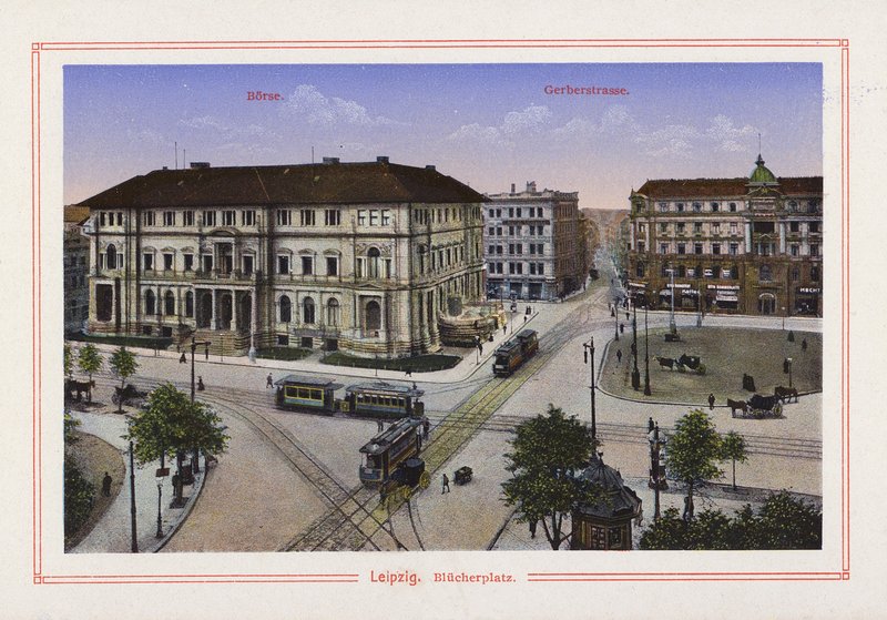 Leipzig, Blucherplatz (litografia a cores) de German School