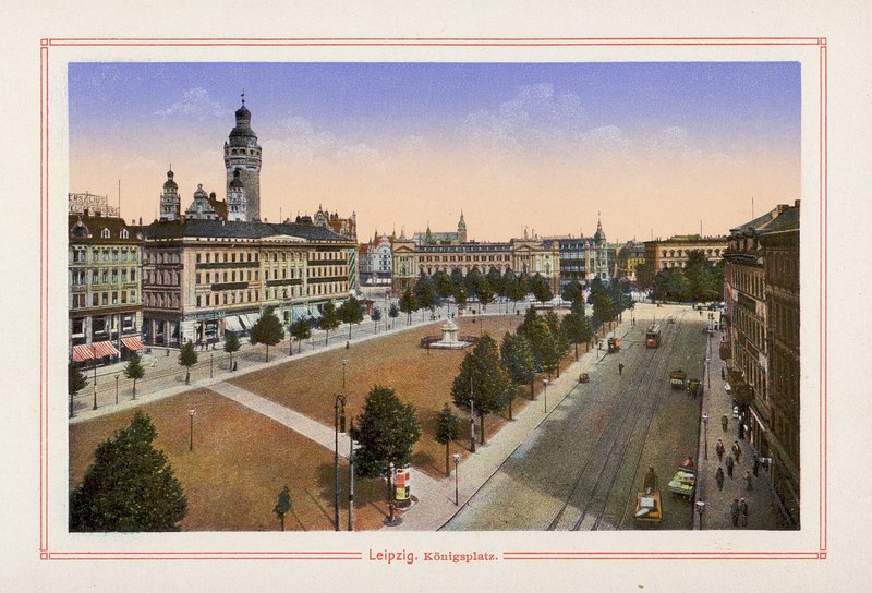 Leipzig, Konigsplatz (litografia a cores) de German School