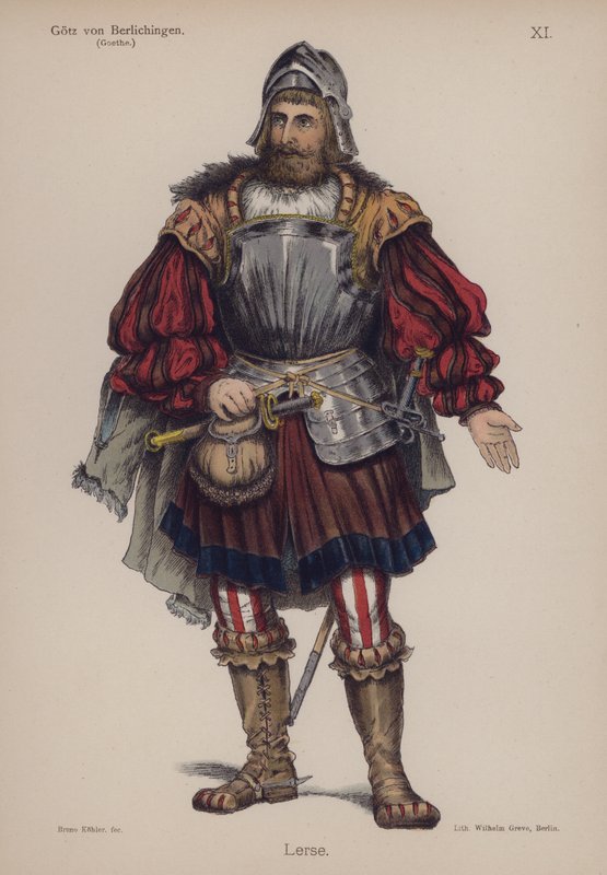 Lerse, de Gotz von Berlichingen por Goethe (cor litho) de German School