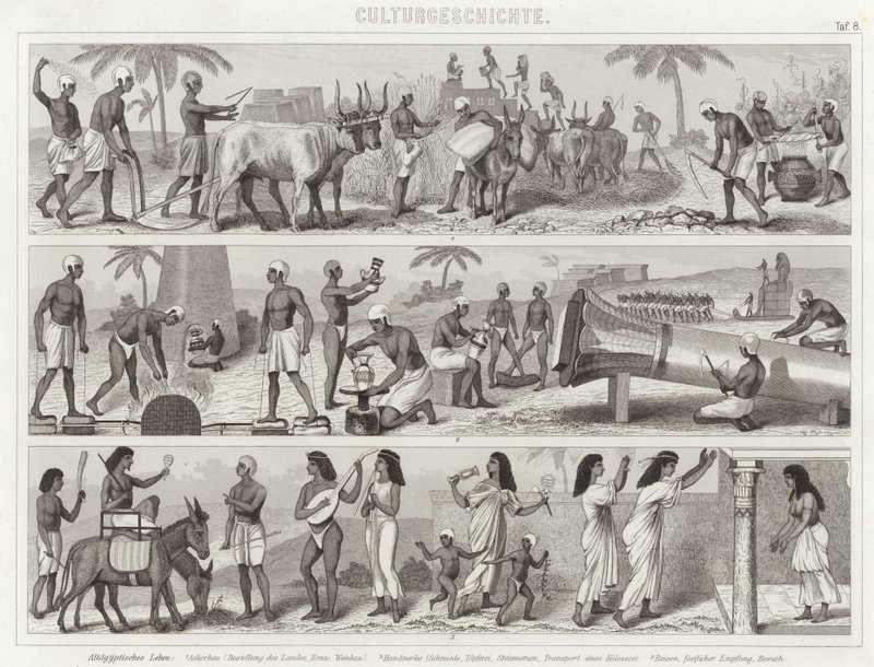 A vida no Antigo Egipto. Ilustração para Bilder-Atlas (gravura) de German School