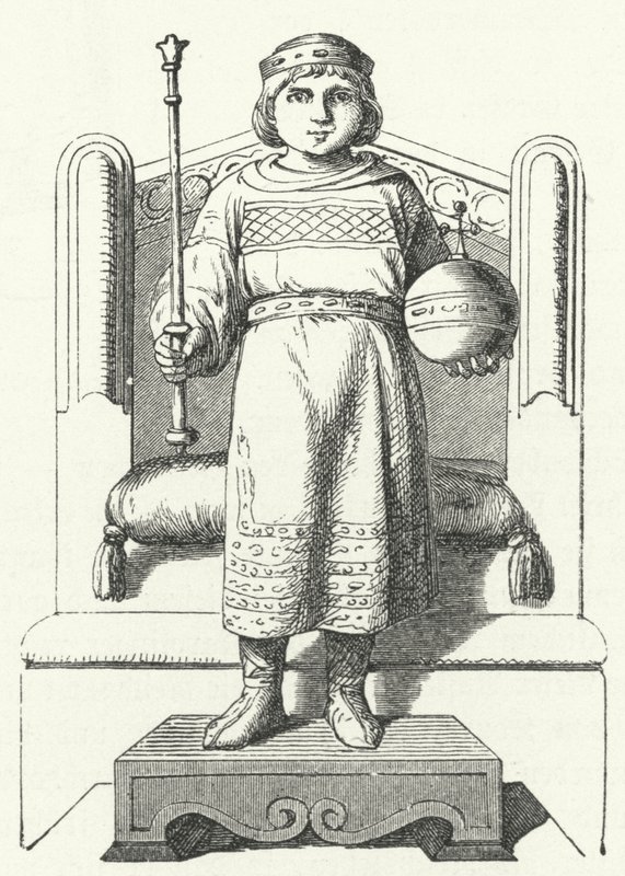 Louis the Child, último rei carolíngio da Francia Oriental (gravura) de German School