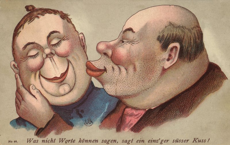 Homem a beijar a sua mulher (cor litho) de German School