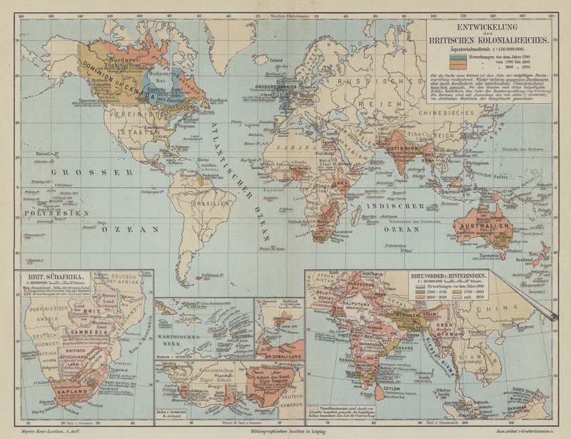 Mapa mostrando a expansão do Império Britânico de German School