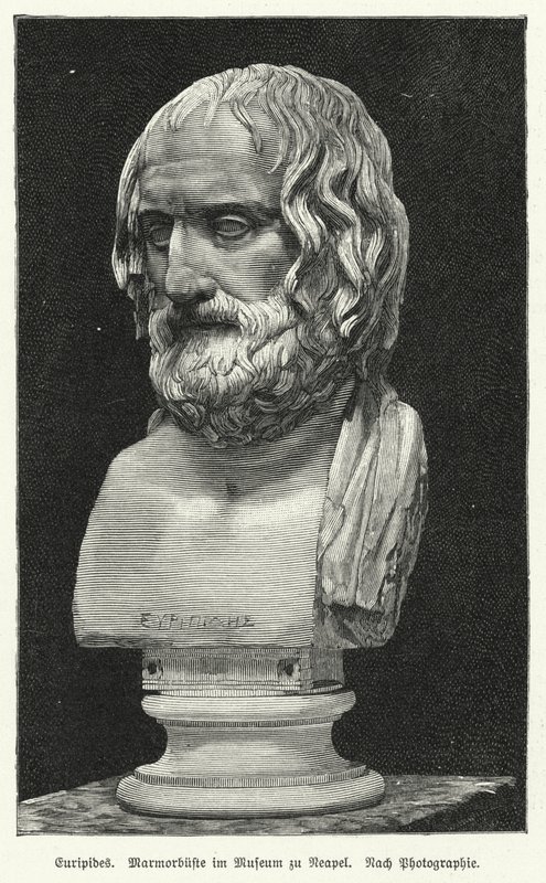 Busto de Eurípedes em mármore, dramaturgo grego antigo (litho) de German School