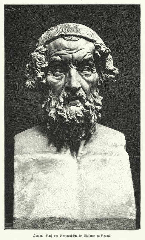 Busto em mármore de Homero, poeta grego antigo (litho) de German School