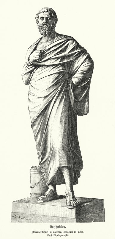 Estátua em mármore de Sófocles, dramaturgo grego antigo (litho) de German School