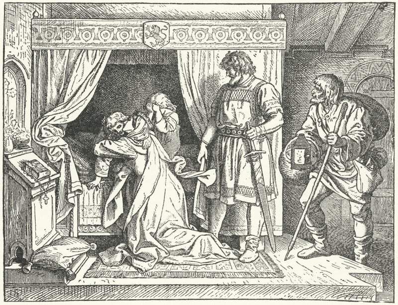 Margarida da Sicília, filha do Santo Imperador Romano Frederico II, deixando seus filhos depois de descobrir o adultério de seu marido, Alberto o Degenerado, Marquês de Meissen de German School
