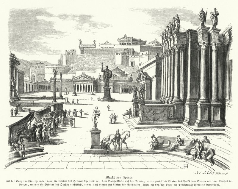 Mercado de Esparta, Grécia Antiga (gravura) de German School