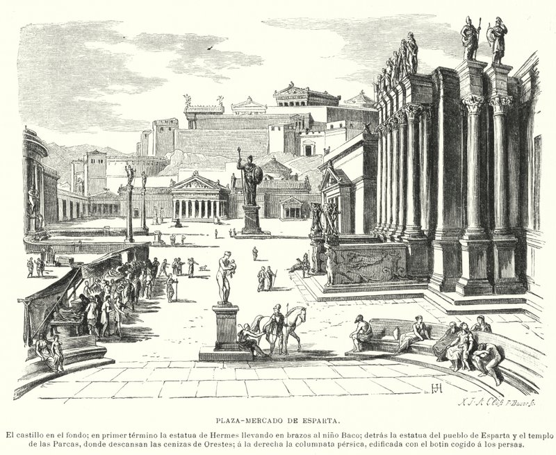 Mercado de Esparta, Grécia Antiga (Litho) de German School