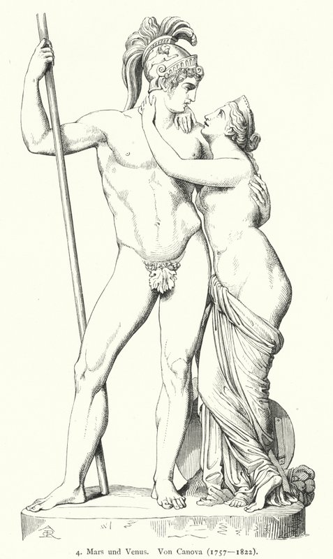 Marte e Vénus, escultura de mármore do escultor italiano Neoclássico Antonio Canova (gravura) de German School