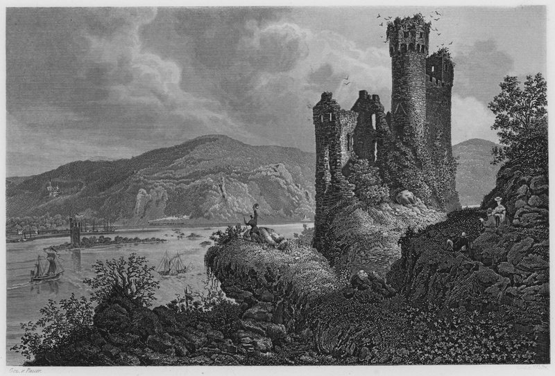 Mausethurm e Ehrenfels (gravura) de German School