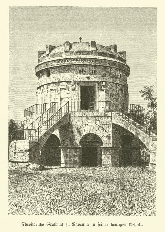 Mausoléu de Theoderic the Great, Rei dos Ostrogodos, Ravena, Itália (gravura) de German School