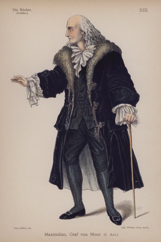 Maximiliano, Conde von Moor, de Die Rauber (Os Assaltantes) de Friedrich Schiller (cor litho) de German School