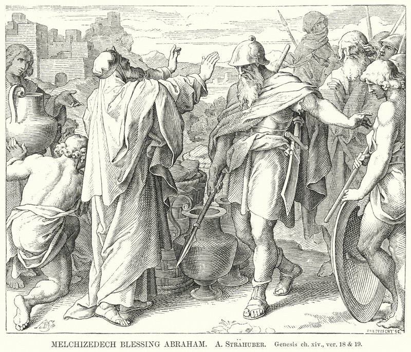 Melquizedech Blessing Abraham, Genesis, ch xiv, ver 18 e 19 (gravura) de German School