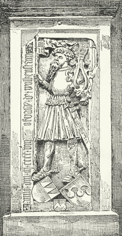 Lápide na Catedral de Brixen do poeta e diplomata alemão Oswald von Wolkenstein (gravura) de German School