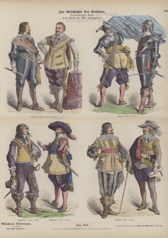 Fatos masculinos da primeira metade do século XVII (gravura colorida) de German School