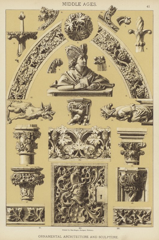 Idade Média, Arquitectura Ornamental e Escultura (cor litho) de German School