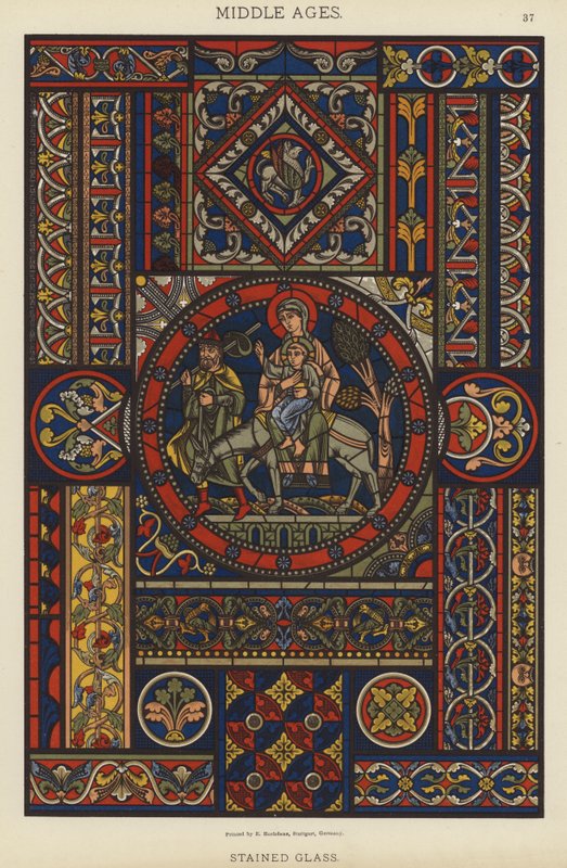 Idade Média, Vidro Manchado (cor litho) de German School