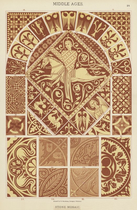 Idade Média, Mosaico de Pedra (cor litho) de German School