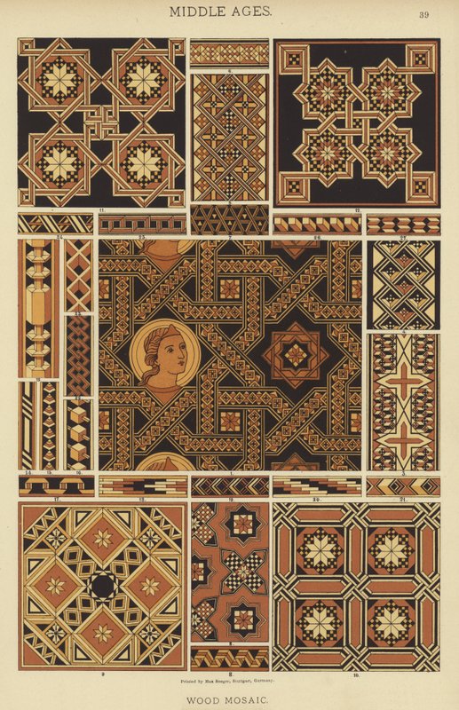 Idade Média, Mosaico de Madeira (cor litho) de German School
