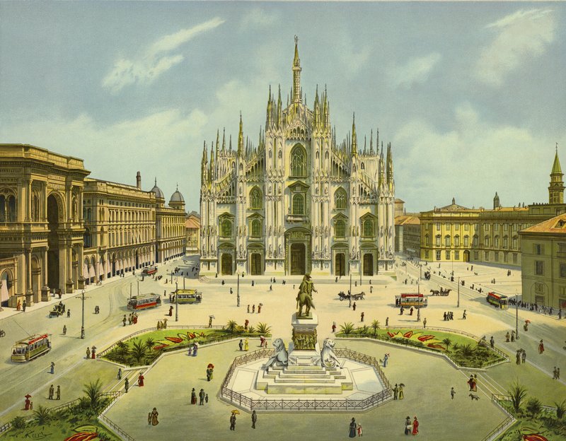 Milão, Piazza del Duomo (cromolitografia) de German School