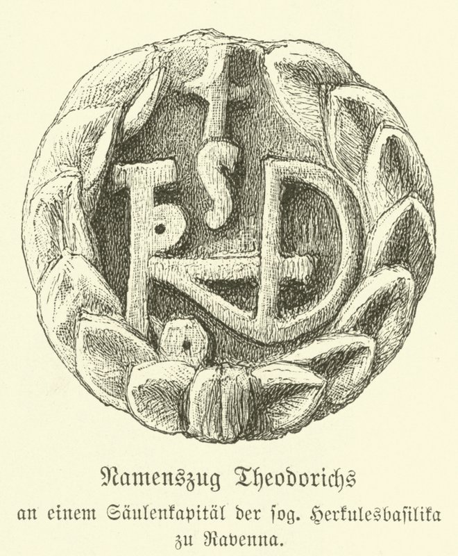 Monograma de Teodérico o Grande, Rei dos Ostrogodos (gravura) de German School